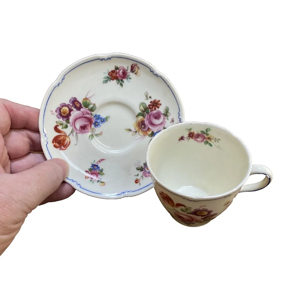 Vintage Royal Doulton Floral Demitasse Cup & Saucer Set England Cottage Core